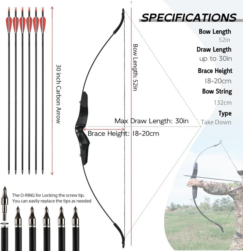 sf. Right Hand Recurve Bow and Arrow Set for Adults - Takedown Archery Set for Beginner Youth & Teen - Outdoor Target Practice Kit with Arrows & Accessories-18/30/40 Lbs - Image 3